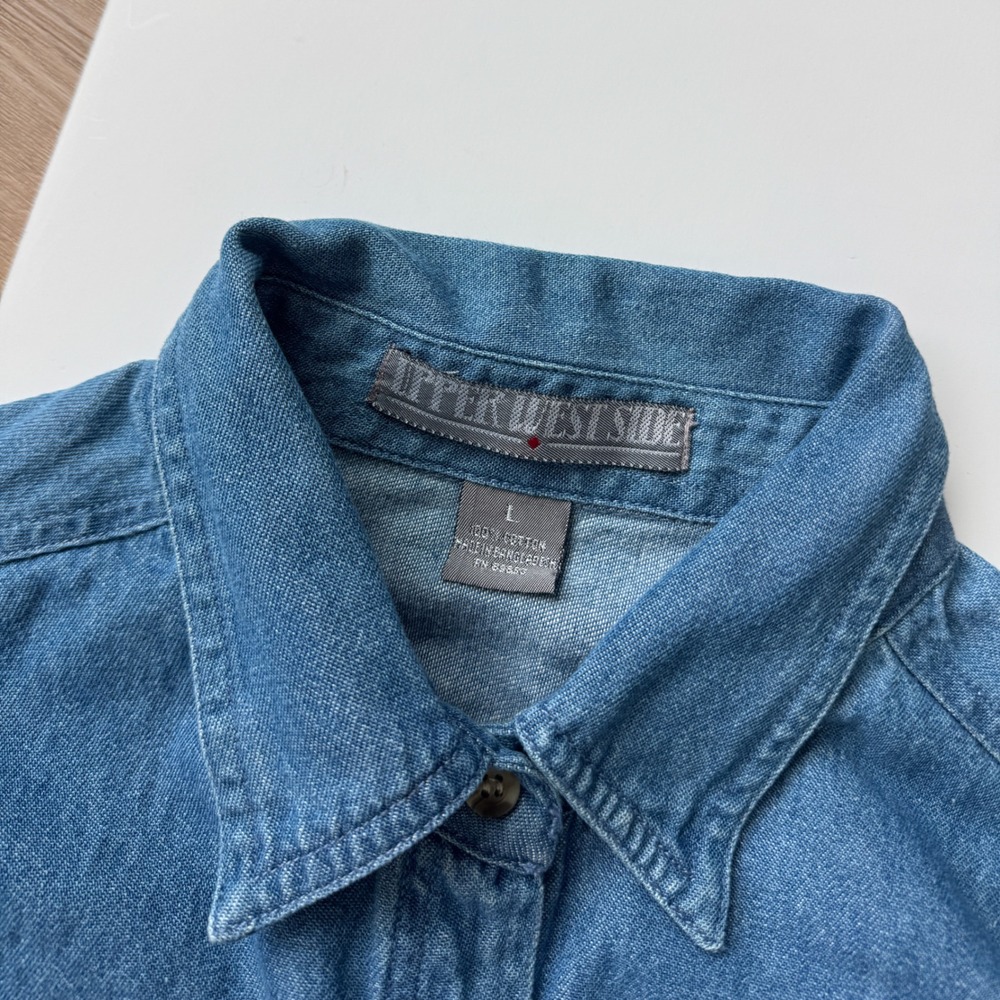 Vintage 90s Denim Shirt Mens Large Blue Long Sleeve Button Down 100% Cotton - Picture 5 of 7